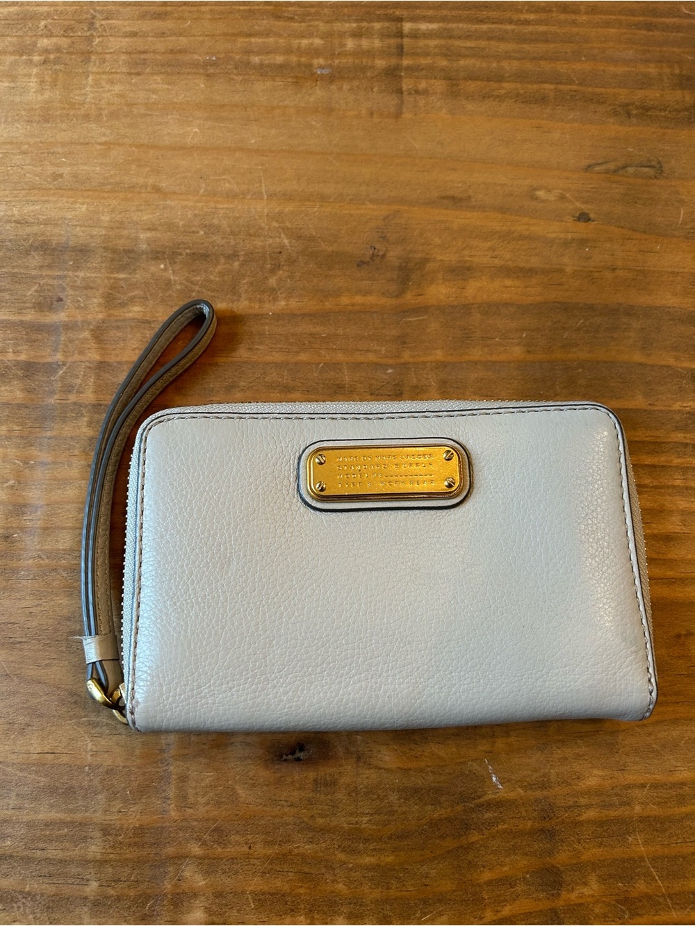 Marc by Marc Jacobs Light Gray Leather Wristlet with Gold Plaque